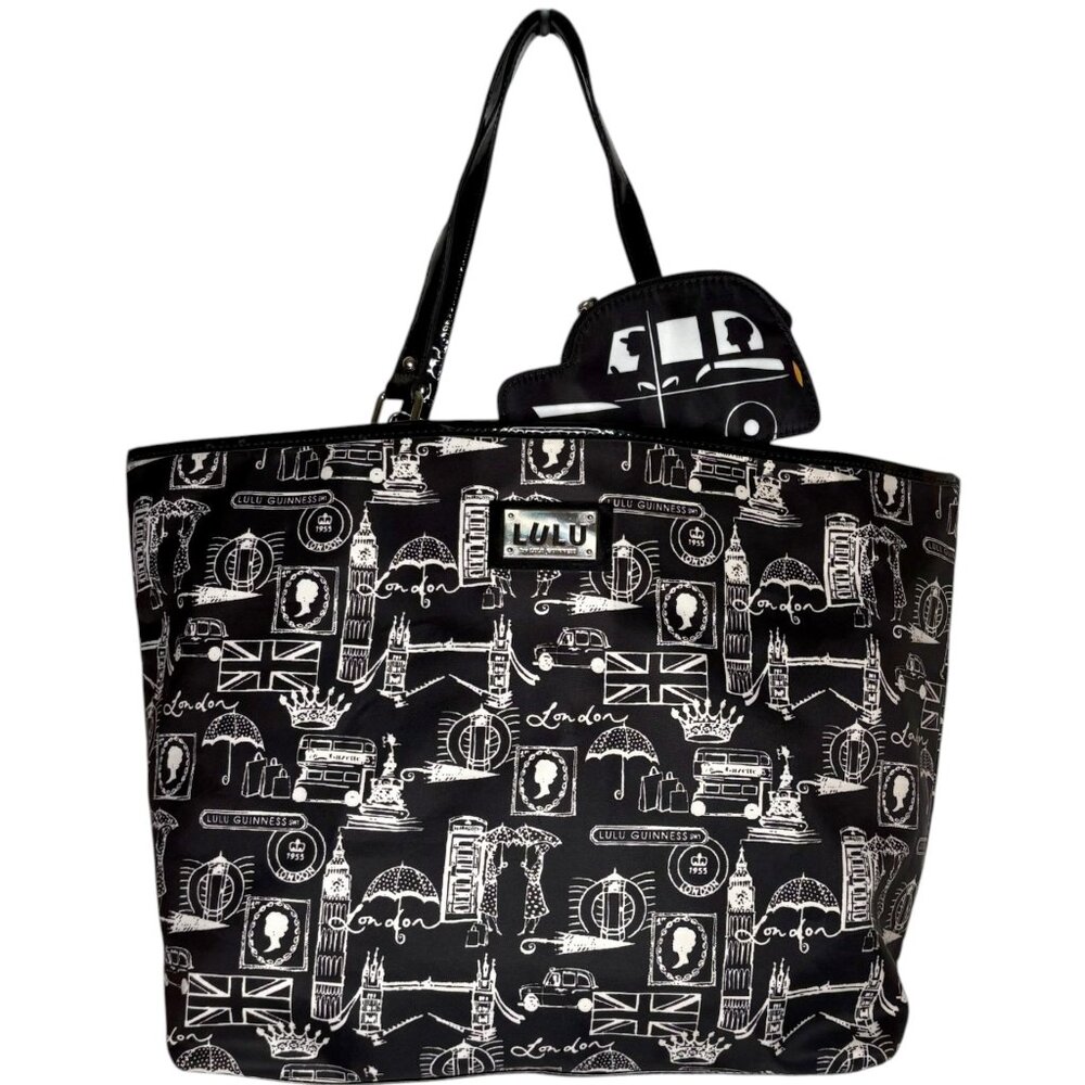 Lulu Guinness London Sights Beach Tote - Black/White - 20" w x 13" h x 5.5" d